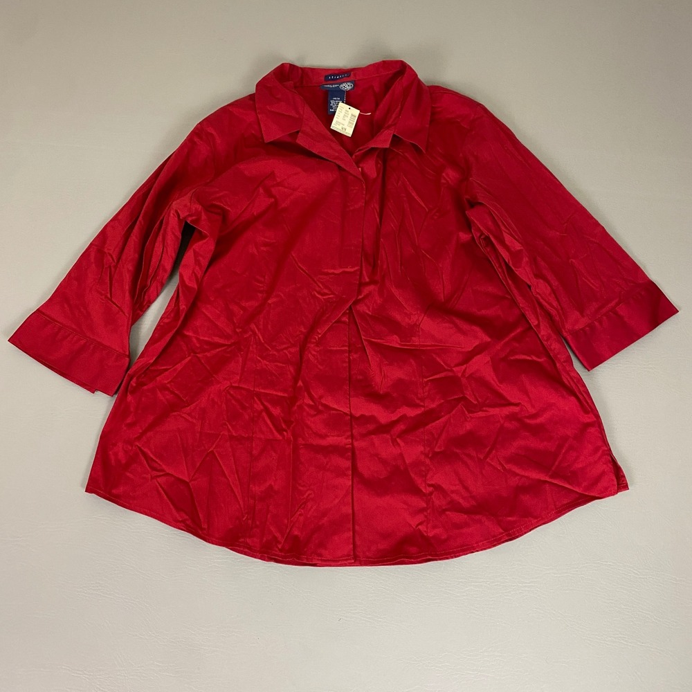 Venezia Jeans Blouse Top Women‎ 14/16 Red Stretch Cotton Blend Button Shirt NWT